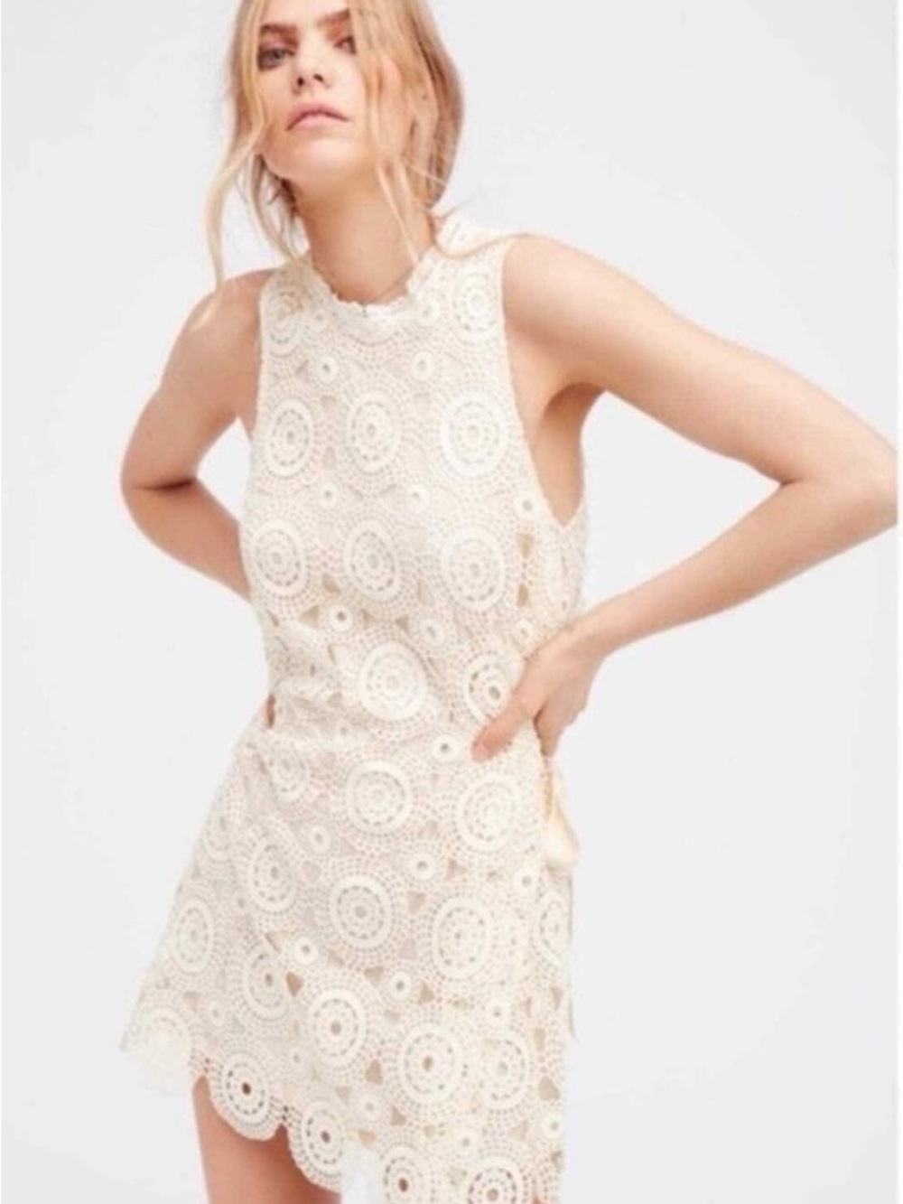 Free People Selma Cream Crochet Mini Dress